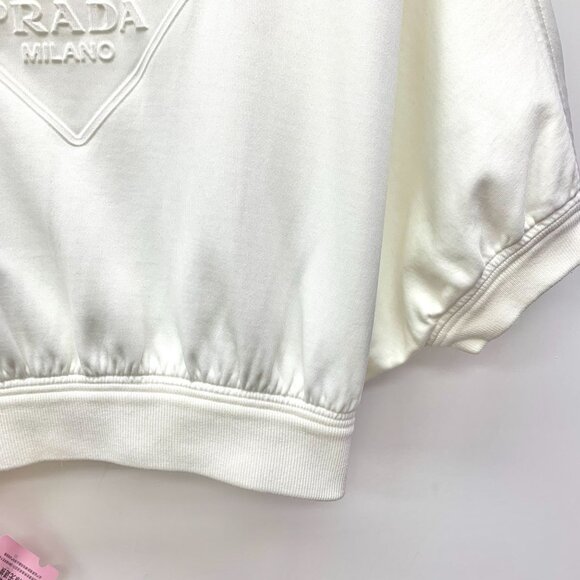 Prada White Triangle Logo Relief Round Neck Short Sleeve T-Shirt Size S - Picture 4 of 8